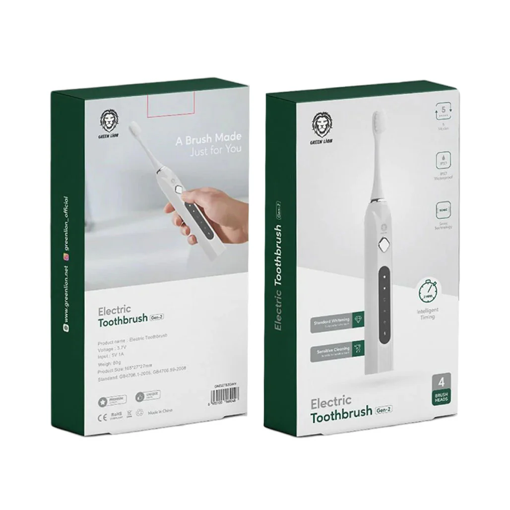 Green Lion Electric Toothbrush Gen-2 - Sonic Technology, IPX7 Waterproof, 5 Modes - GNELETB2GWH - Image 3