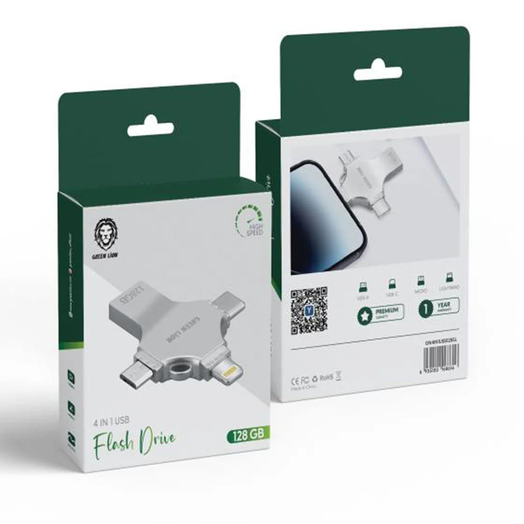 Green Lion 4-in-1 USB Flash Drive 128GB - Silver | GN4IN1USB128SL - Image 3