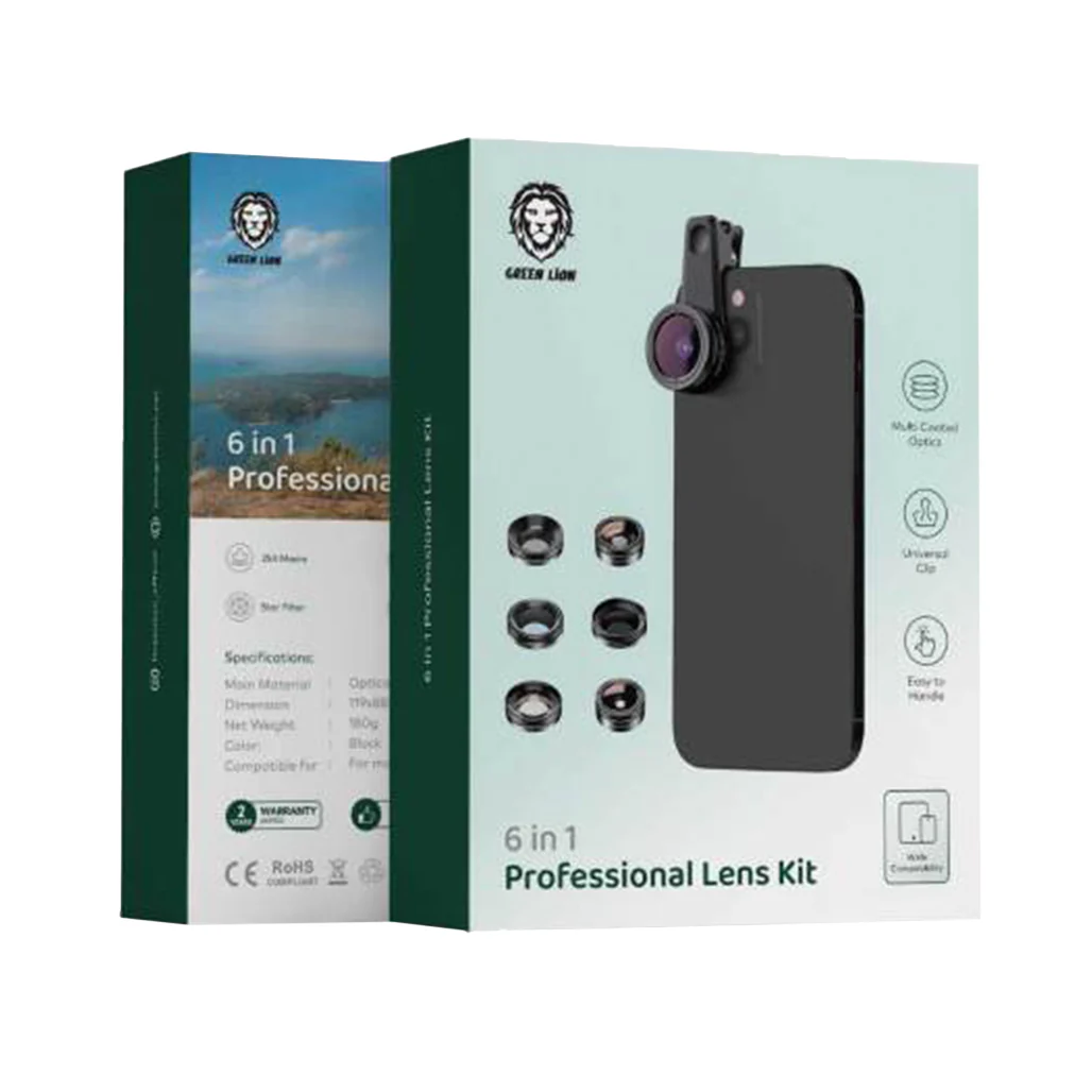 Green Lion 6 in 1 Professional Lens Kit, 25x Macro, 250 Degrees Fisheye - Black | GN6N1PROLKTBK - Image 4