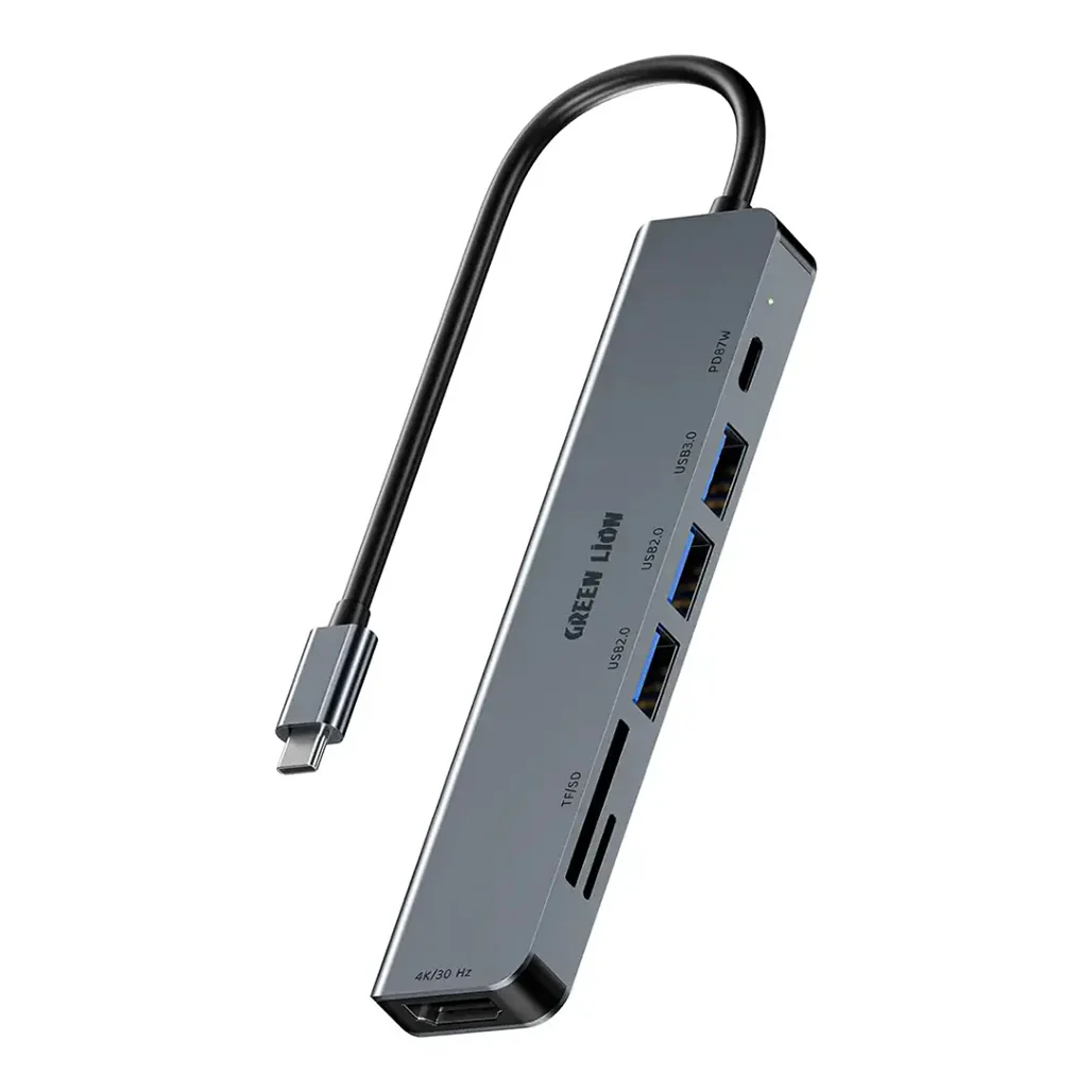Green Lion 7-in-1 USB-C Hub Gray - GN7N1CHUBGY