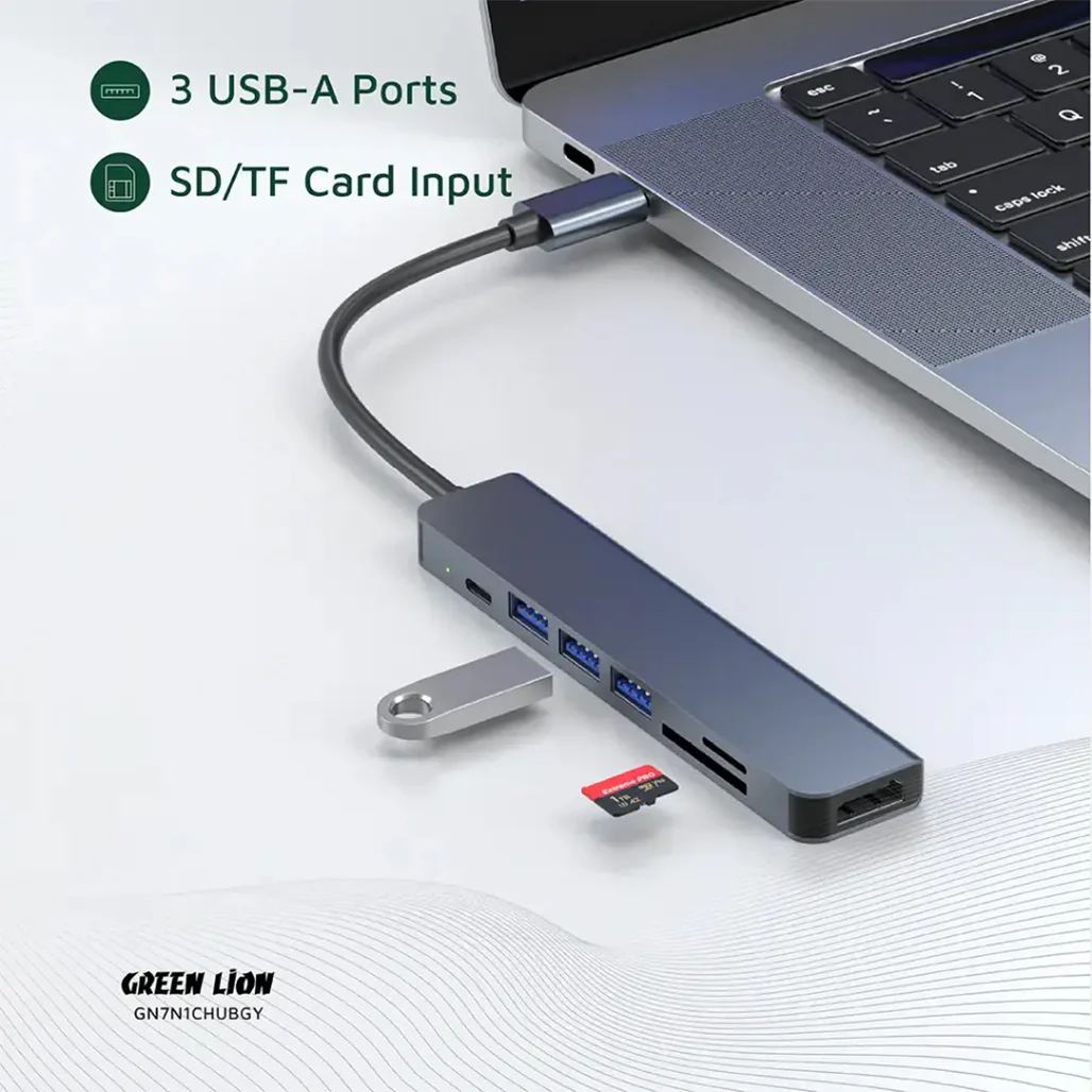 Green Lion 7-in-1 USB-C Hub Gray - GN7N1CHUBGY - Image 4
