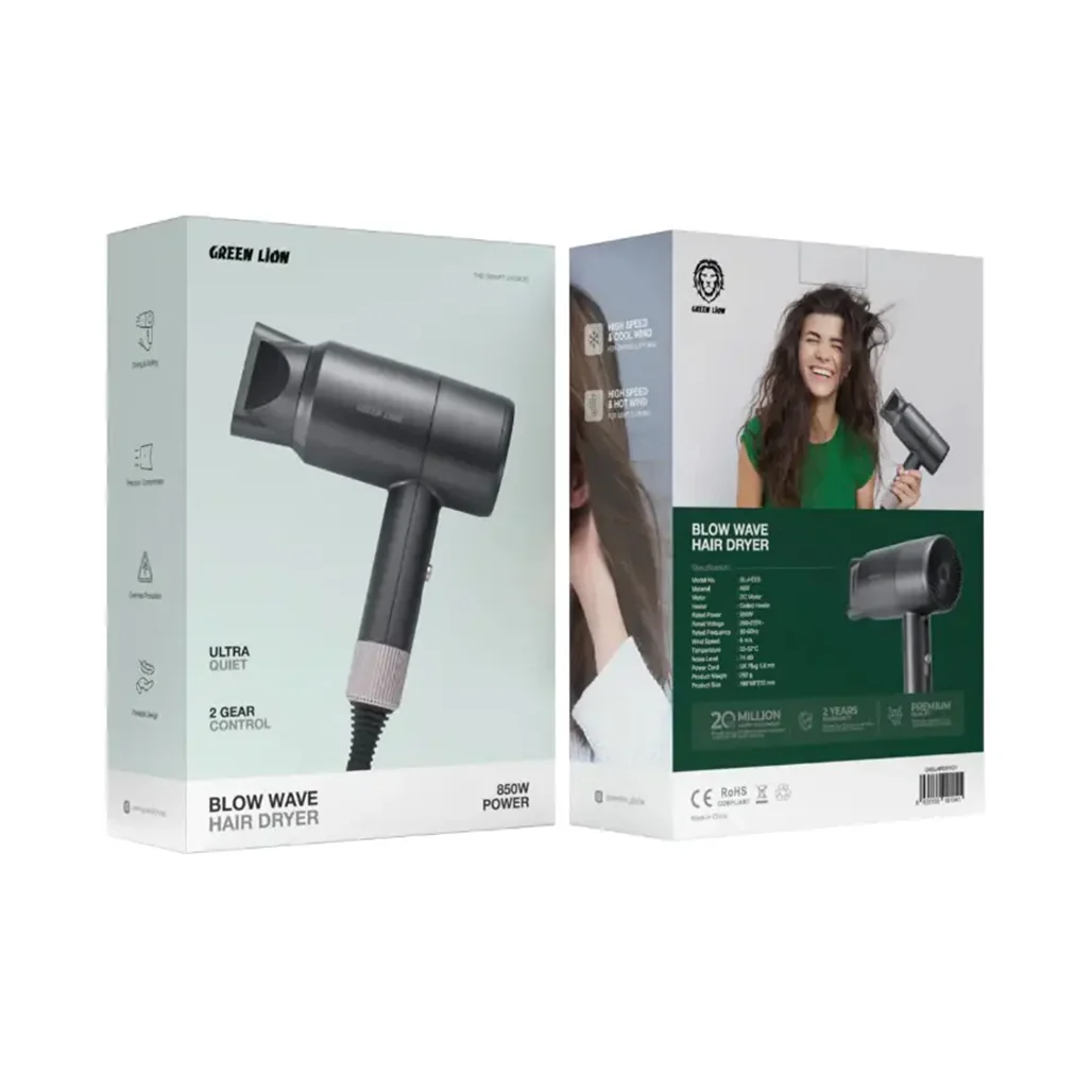 Green Lion 850W Hair Dryer with Quiet DC Motor & Styling Precision – Grey - Image 2