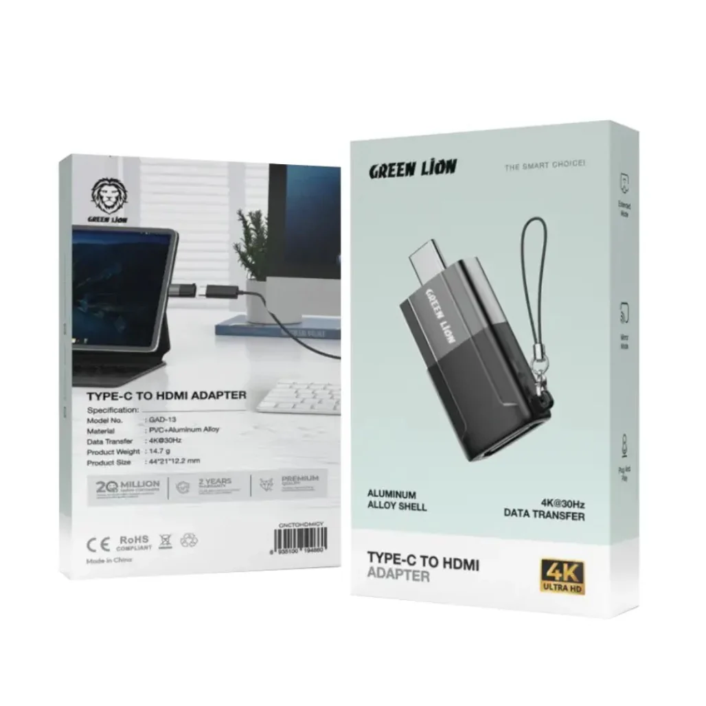 Green Lion Aluminum Alloy Shell Type C to HDMI Adapter - Black - Image 2
