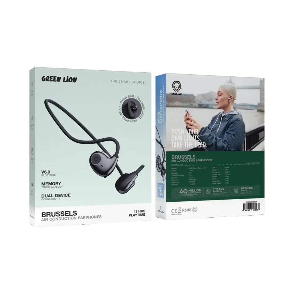 Green Lion Brussels Air Conduction Earphones - Black - Image 4