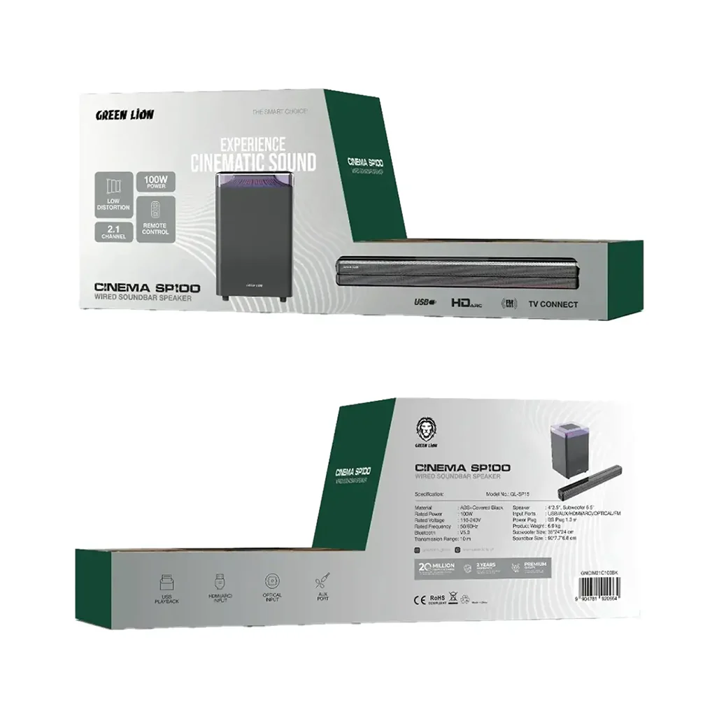 Green Lion Cinema SP100 Wired Soundbar Speaker - Black - Image 2