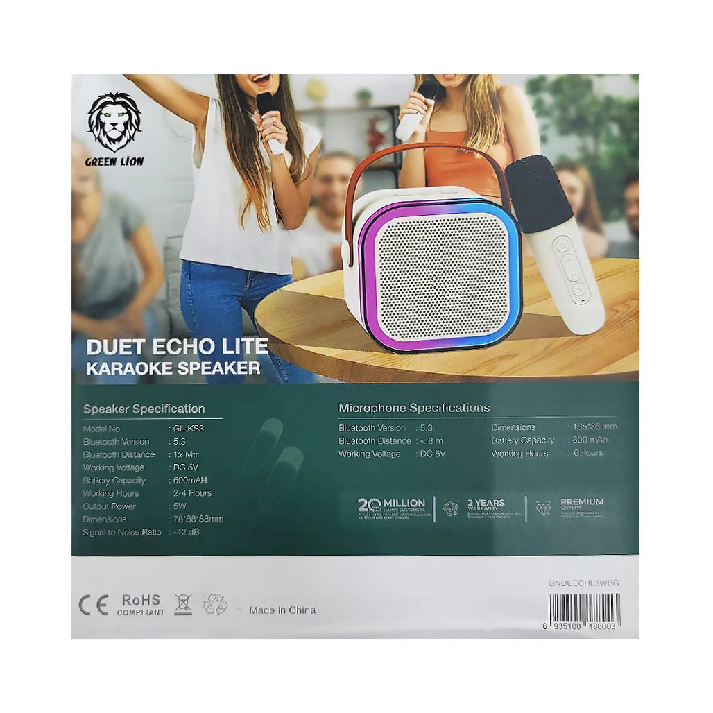 Green Lion Duet Echo Lite Karaoke Speaker - Bluetooth 5.3, 5W Output | GNDUECHL5WBG - Image 5