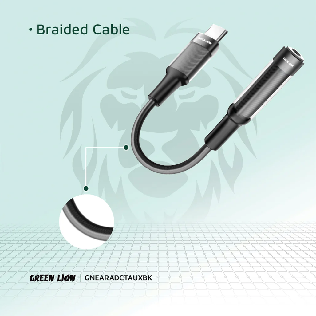 Green Lion Earphone Adapter USB-C to 3.5 Aux 12CM - Black - Image 3