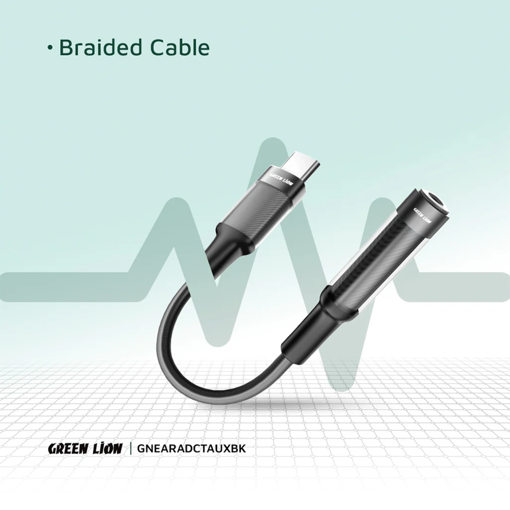 Green Lion Earphone Adapter USB-C to 3.5 Aux 12CM - Black - Image 5