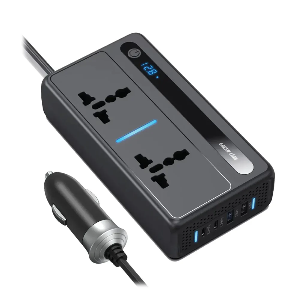 Green Lion GC-250 Car Inverter 200W - Black | 6-Port Power Device with Fast Charging