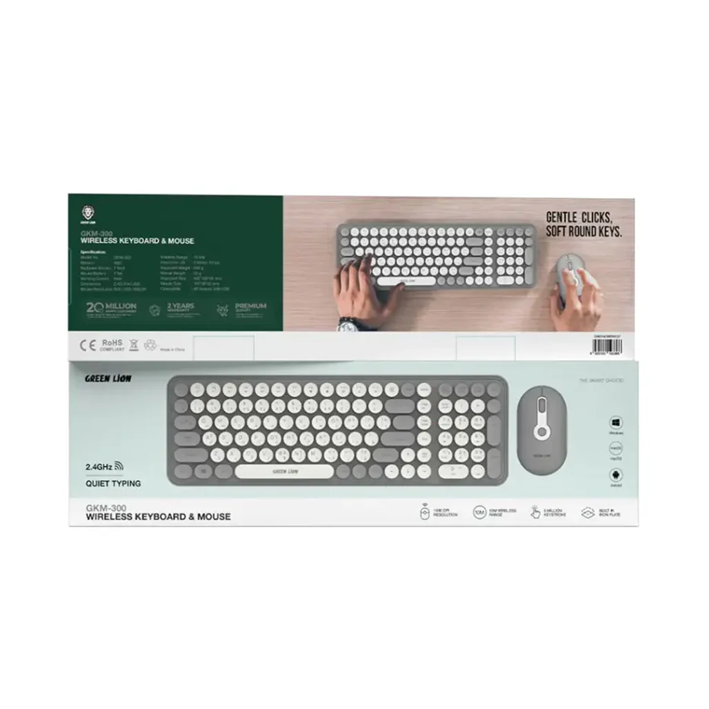 Green Lion GKM-300 Wireless Keyboard and Mouse Combo – Grey - Image 2