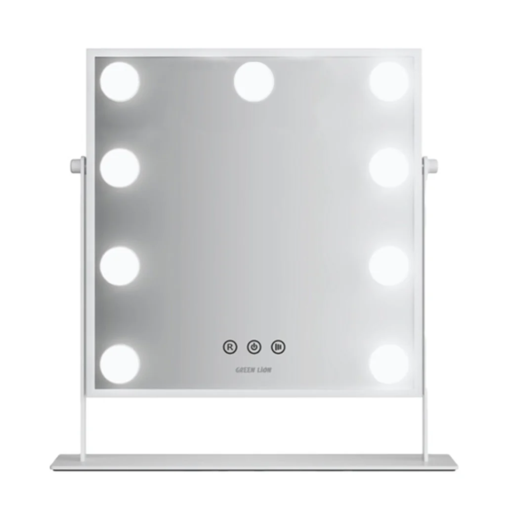 Green Lion Glam Shine Makeup Mirror with 9 LED Lights and Adjustable Color Modes - White