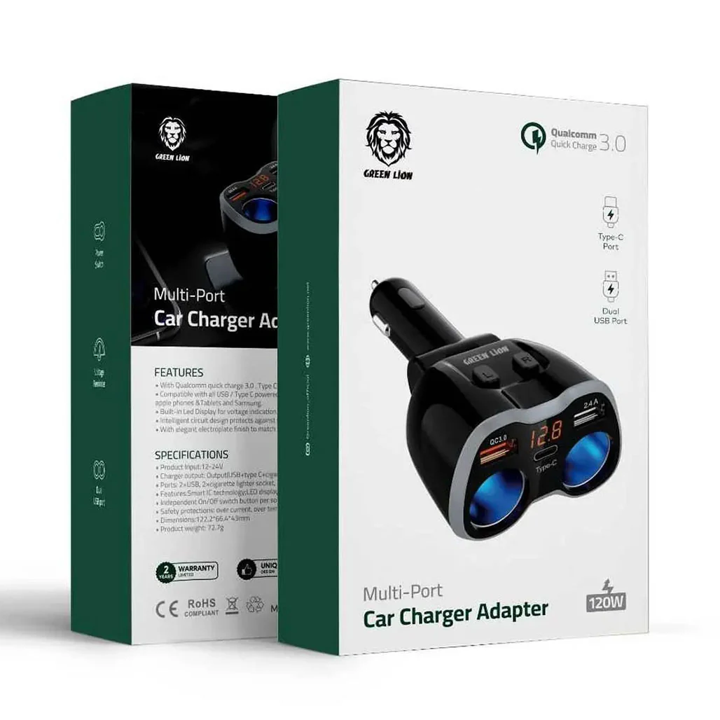 Green Lion GNMULTPCKTBK Multi-Port Car Charger Adapter - Black - Image 2