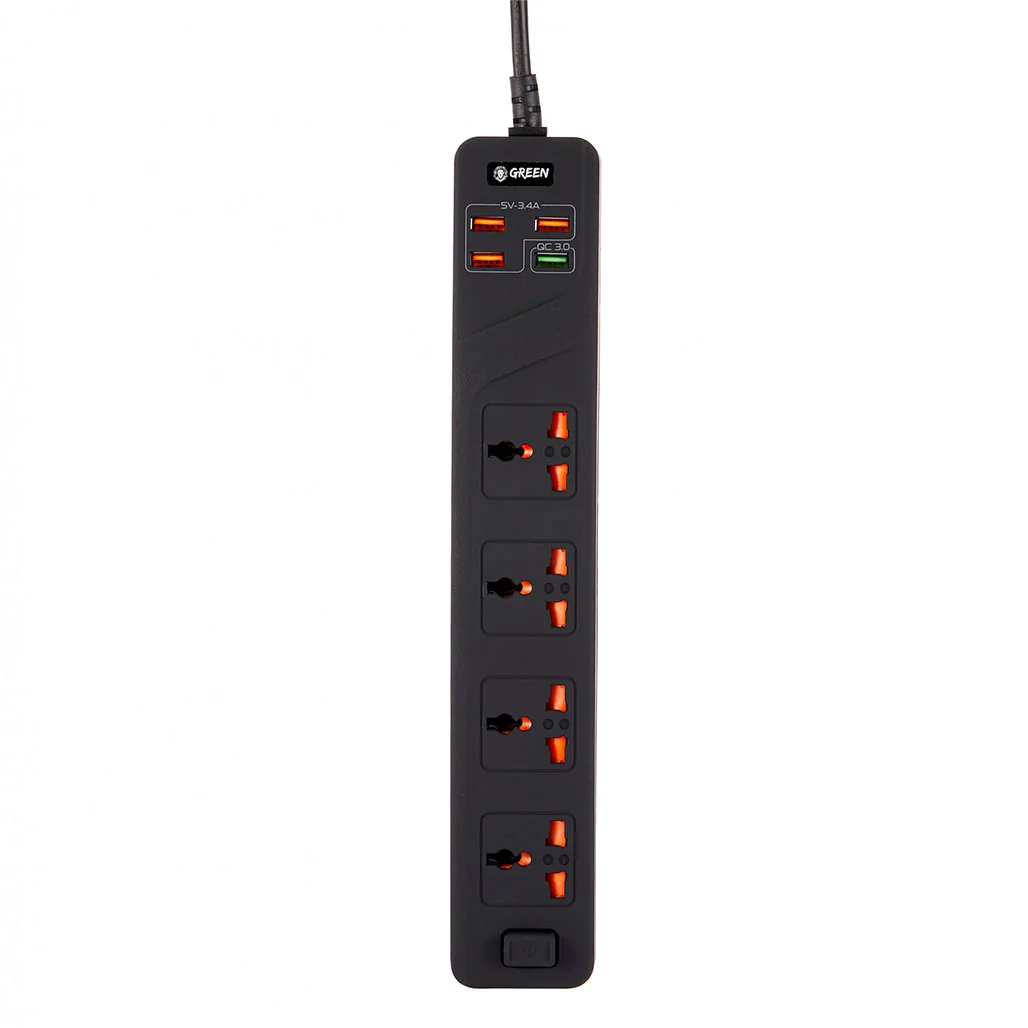 Green Lion GNPS3MQCBK 4 AC 4 USB 3.4A QC3.0 Multiport Smart Power Socket 3000W 3M