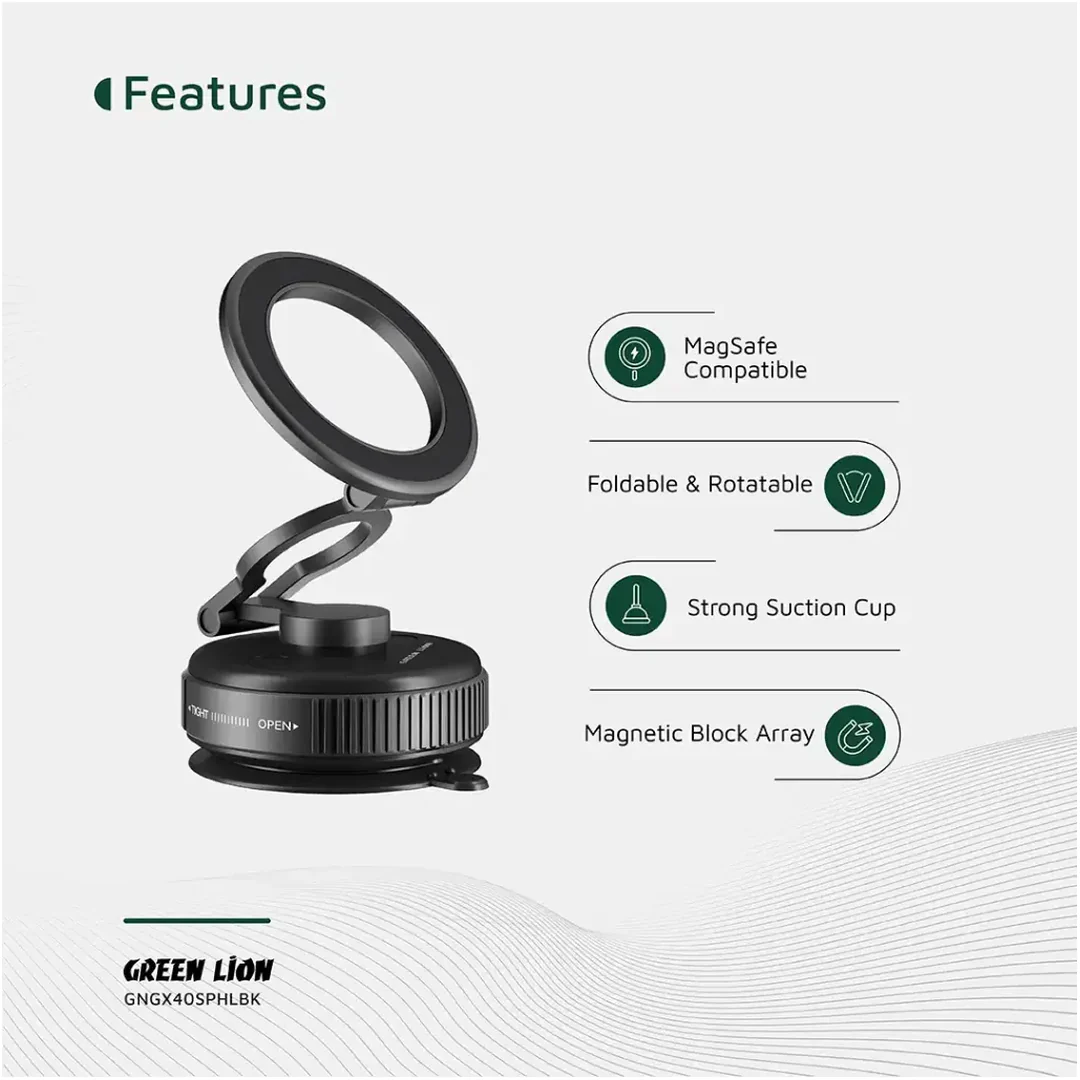 Green Lion GX-40 MagSafe Suction Phone Holder - Black - Image 3