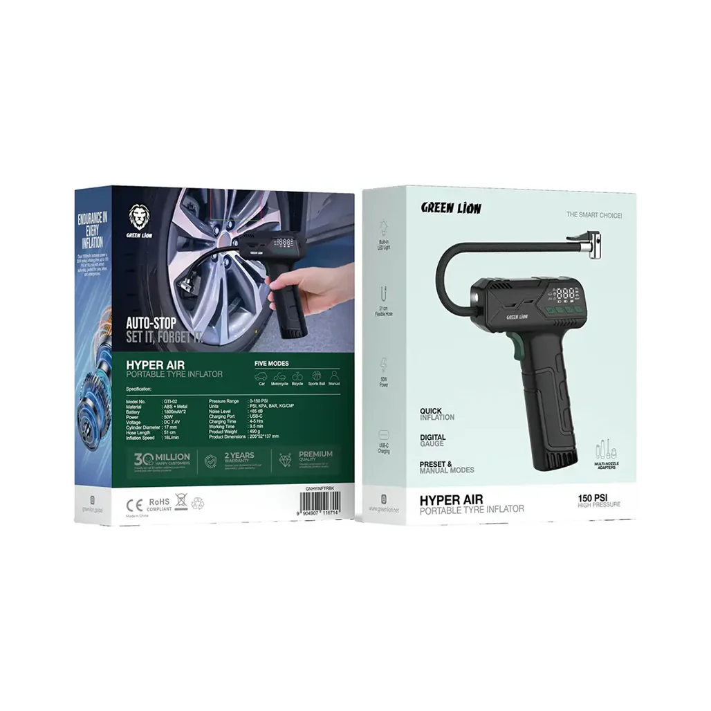 Green Lion Hyper Air Portable Tire Inflator - Black - Image 2