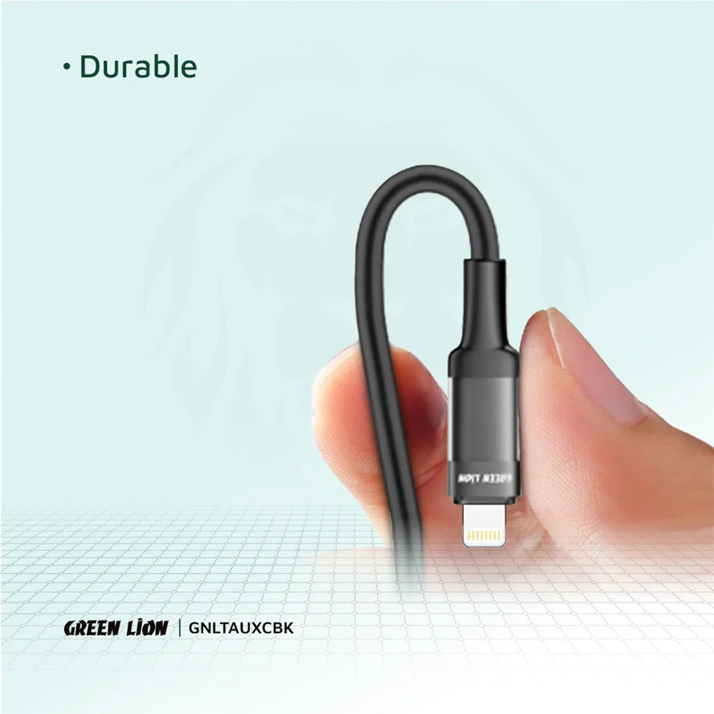 Green Lion Lightning to AUX 1M Braided Cable – Black, High-Quality Audio & Durability for iPhone - Image 4