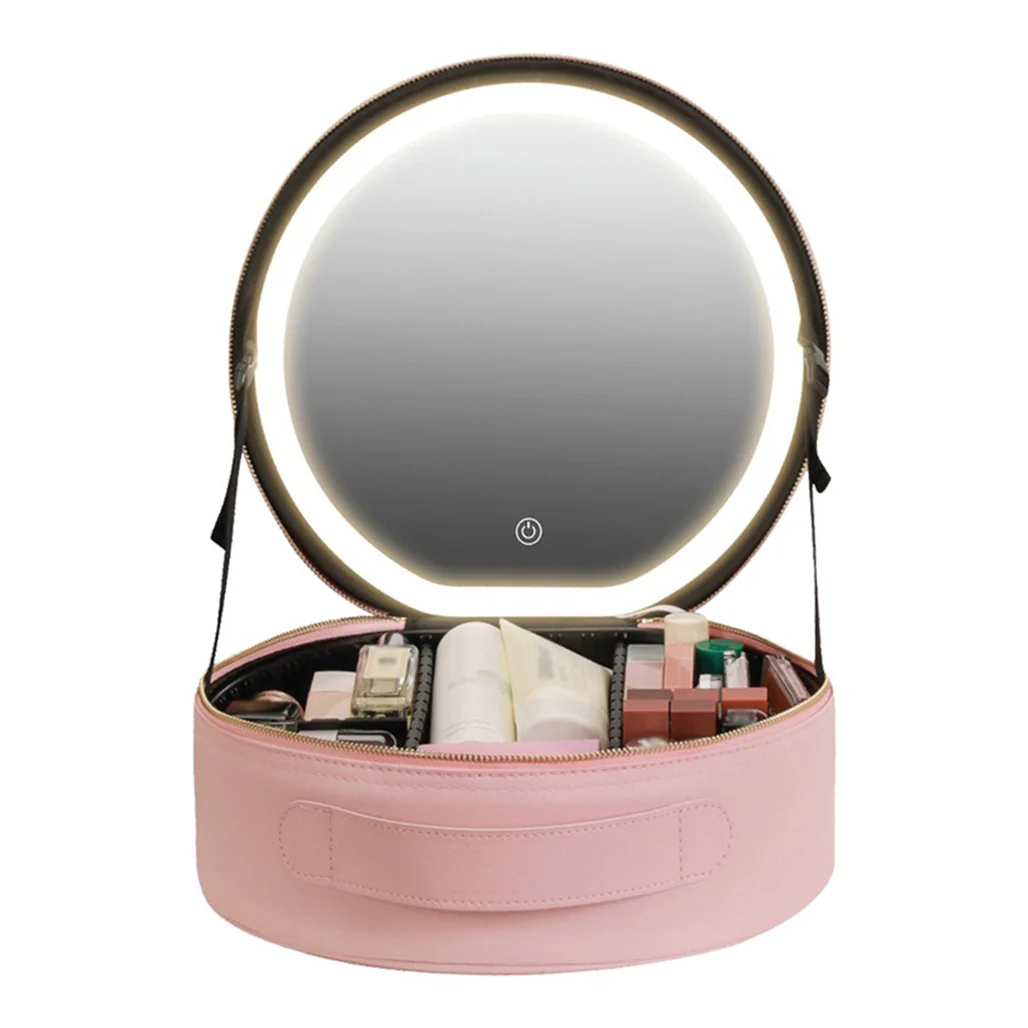 Green Lion Makeup Organizer Pro - Chic Pink Beauty Storage with 4K Mirror & LED Lighting