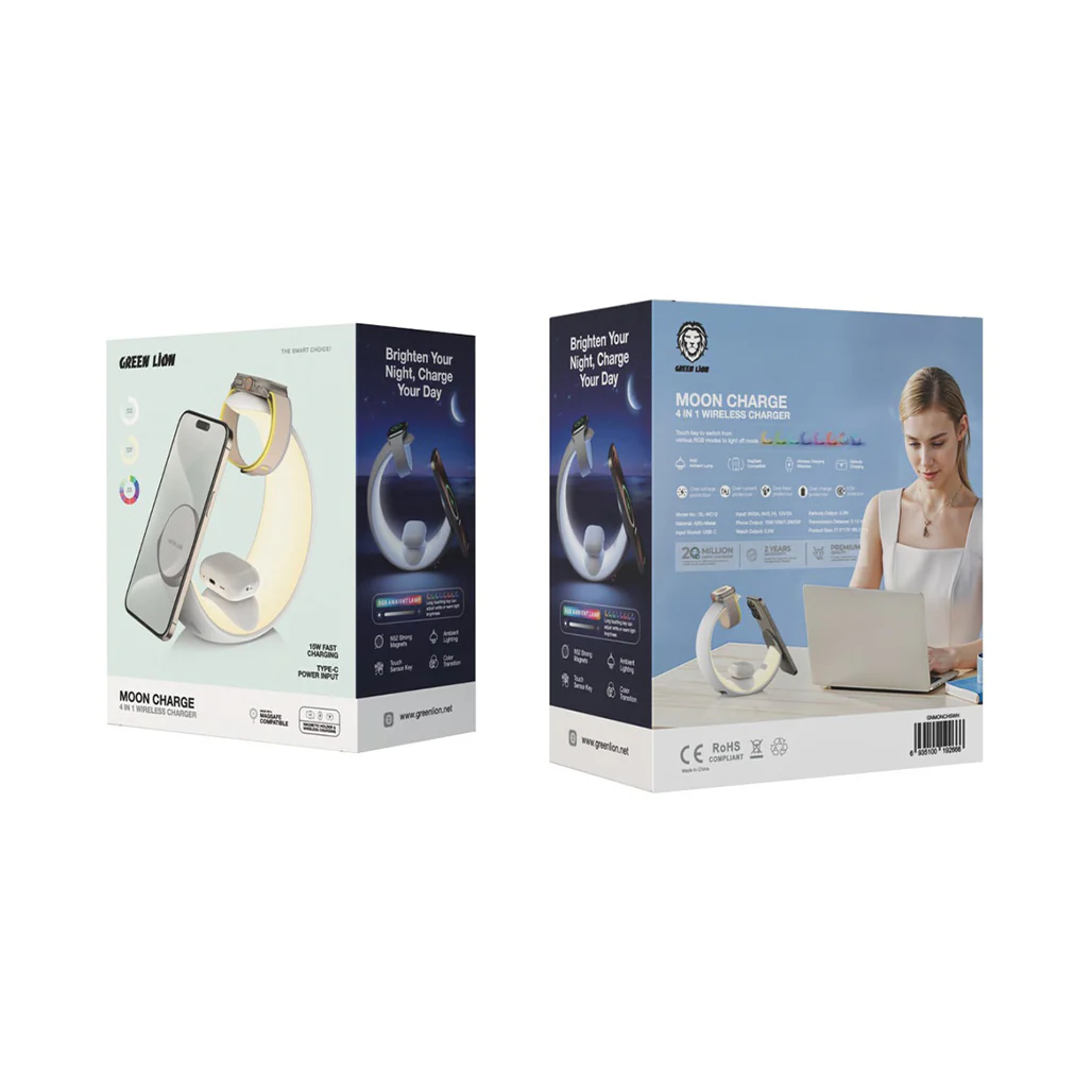 Green Lion Moon Charge 4 in 1 Wireless Charging Station - MagSafe Compatible, Fast Charging, RGB Ambient Lighting - Image 2