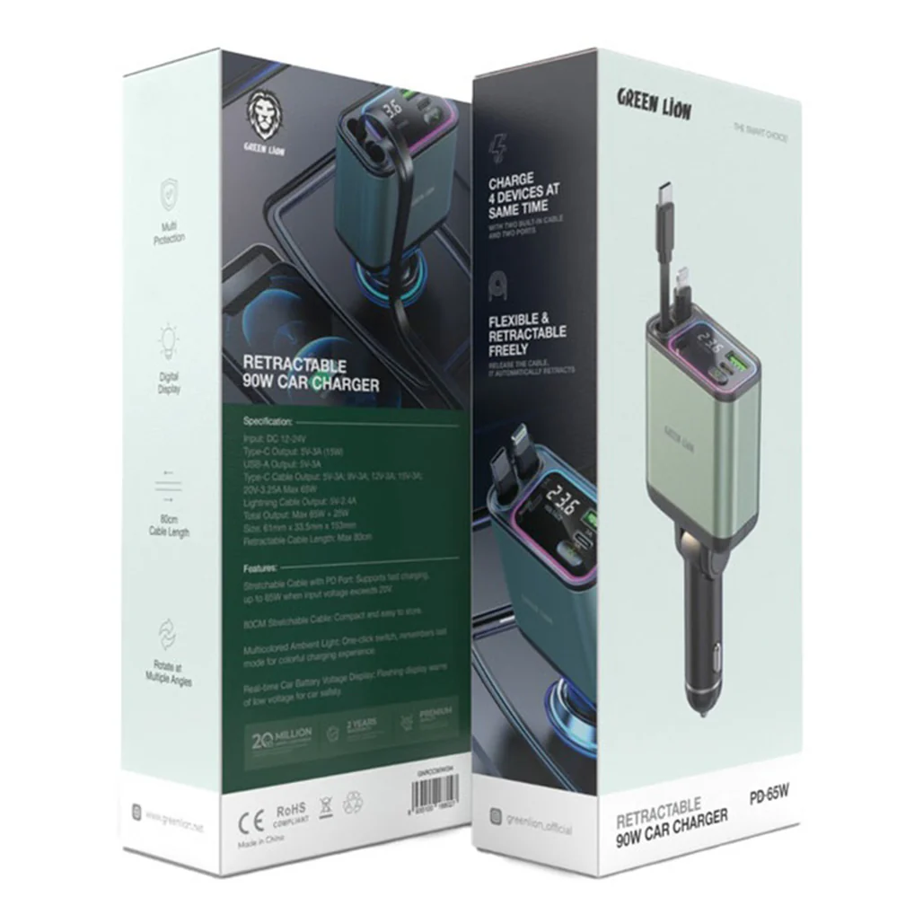 Green Lion Retractable 90W Car Charger - Image 2