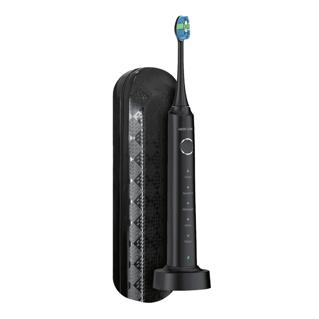 Green Lion Smart Brush Rechargeable Toothbrush - Sonic Electric Toothbrush with 5 Modes, Long Battery Life, and IPX7 Waterproof Design - Black