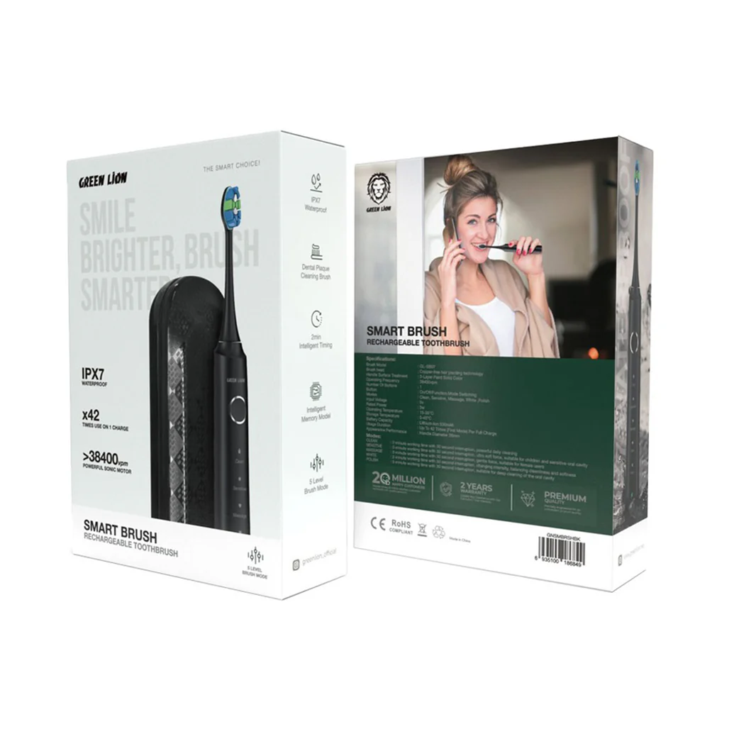 Green Lion Smart Brush Rechargeable Toothbrush - Sonic Electric Toothbrush with 5 Modes, Long Battery Life, and IPX7 Waterproof Design - Black - Image 3