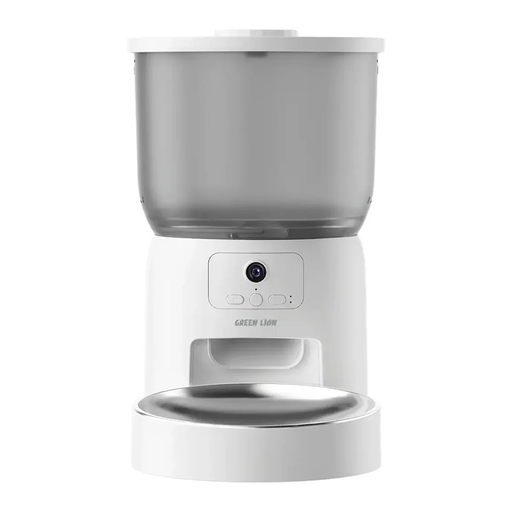 Green Lion Smart Pet Feeder with Stainless Steel Bowl - white