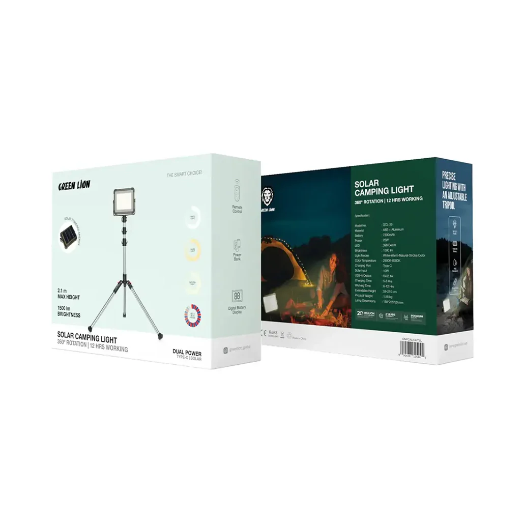 Green Lion Solar Camping Light 7200mAh – High-Powered Outdoor LED Lantern with USB Charging & 360° Rotation - Image 2