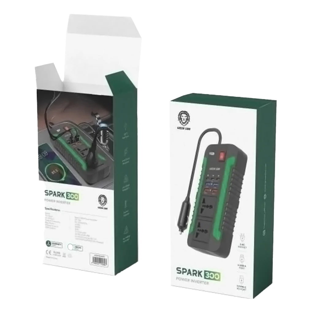 Green Lion Spark 300W Portable Power Inverter with Dual AC Outlets & USB Ports - High Voltage Protection & Quick Charge - Image 2