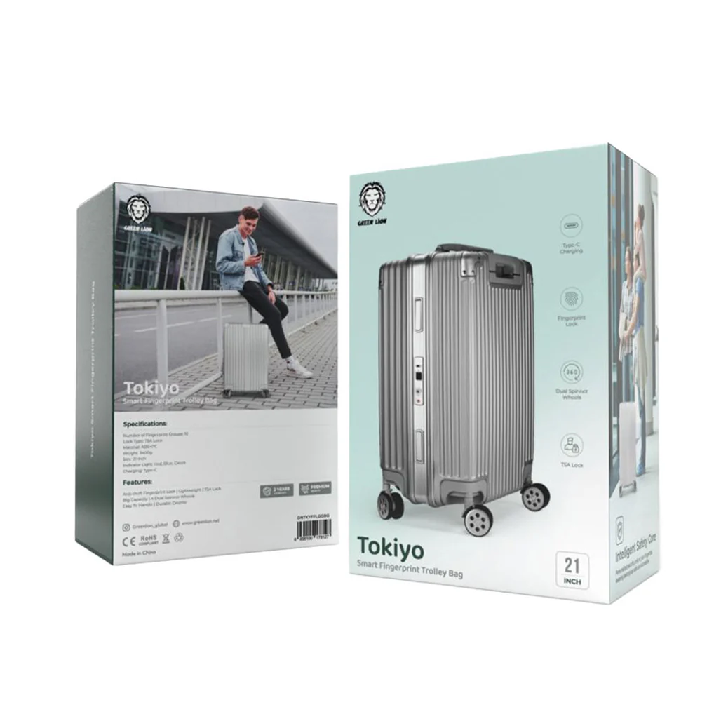 Green Lion Tokiyo - Smart Fingerprint Trolley Bag - Silver - Image 2