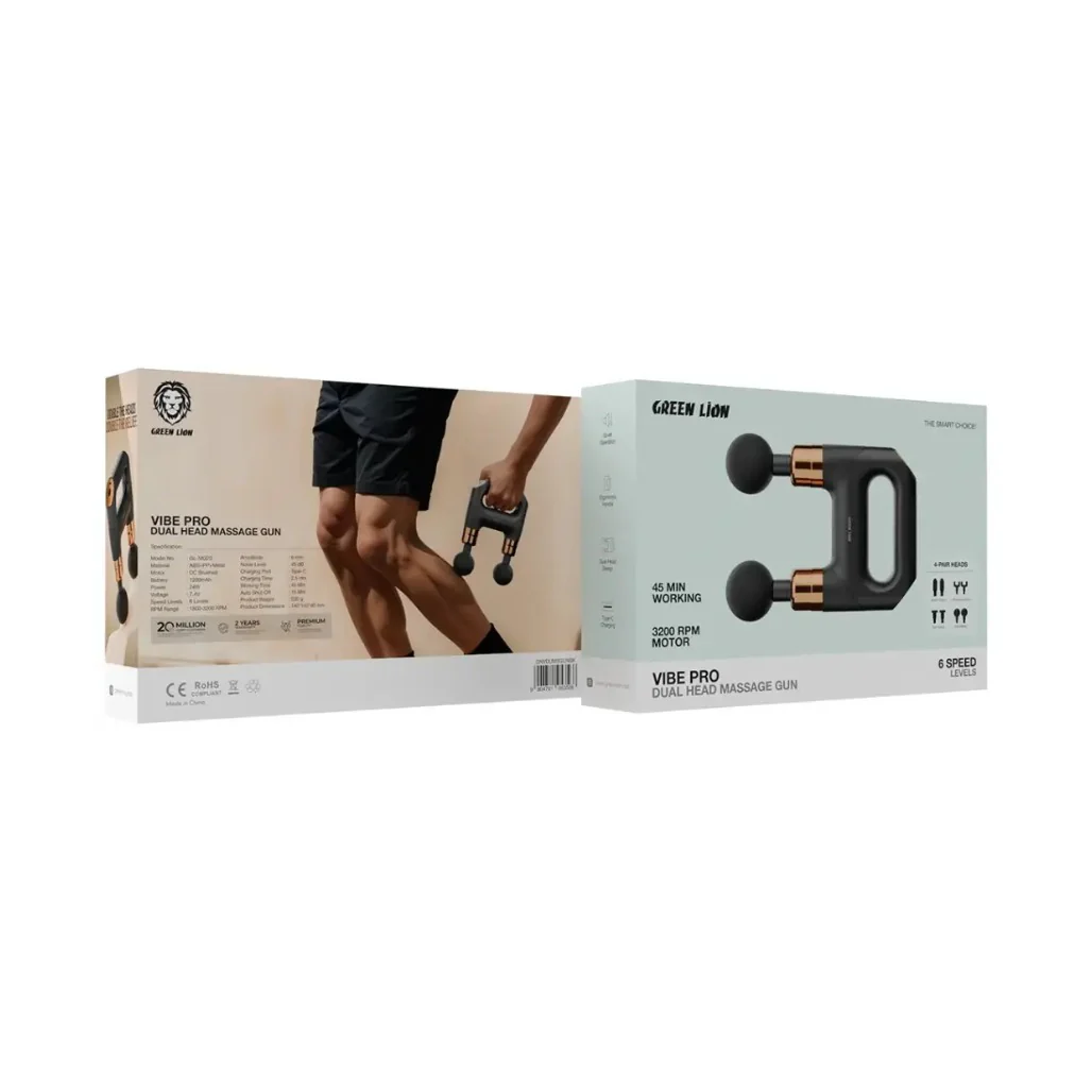 Green Lion Vibe Pro Dual Head Massage Gun - Black - Image 8