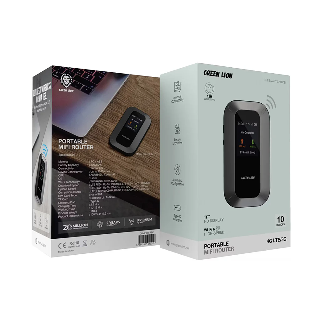 Green Lion WiFi 6 Portable MiFi Router – 4G LTE/3G Nano SIM, USB-C, 3000mAh Battery - Image 5
