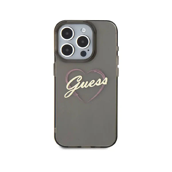 Guess IML Hard Case with Heart Logo for iPhone 16 Pro Max - Black