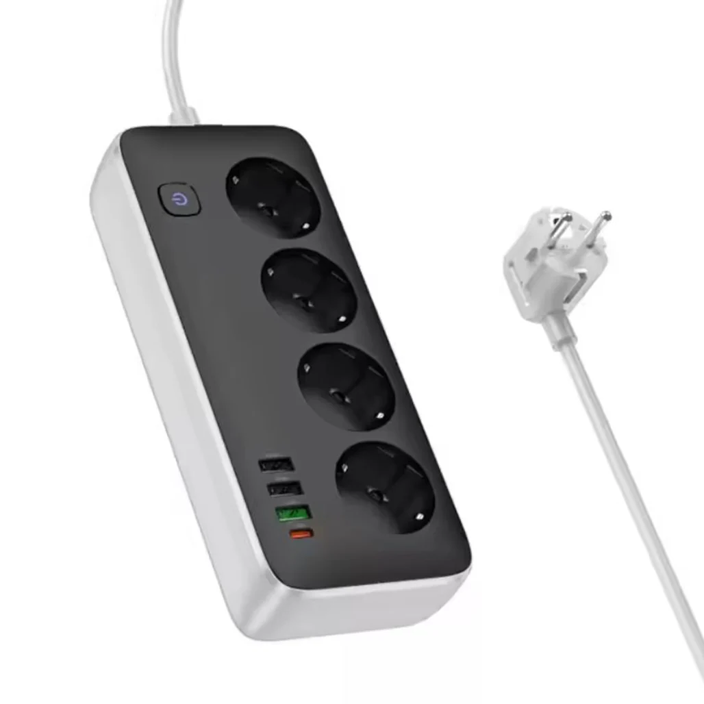 Hoco AC22 - Multifunctional Power Strip - (USB-C PD 30W, 3 USB-A Ports & 4 Universal Sockets)