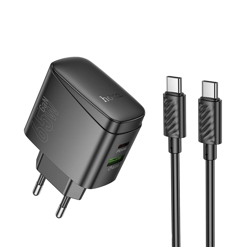 HOCO CS63A Bright PD65W Charger (1A1C) - USB-C, USB-A, EU Plug, 65W Output, Includes 1m Cable