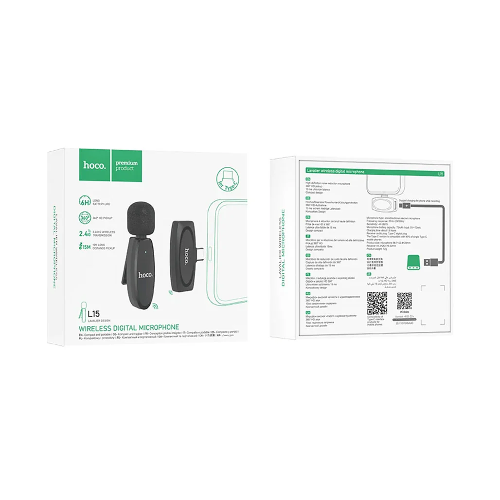Hoco L15 Wireless Lavalier Microphone – For Type-C and iPhone Devices - Image 5