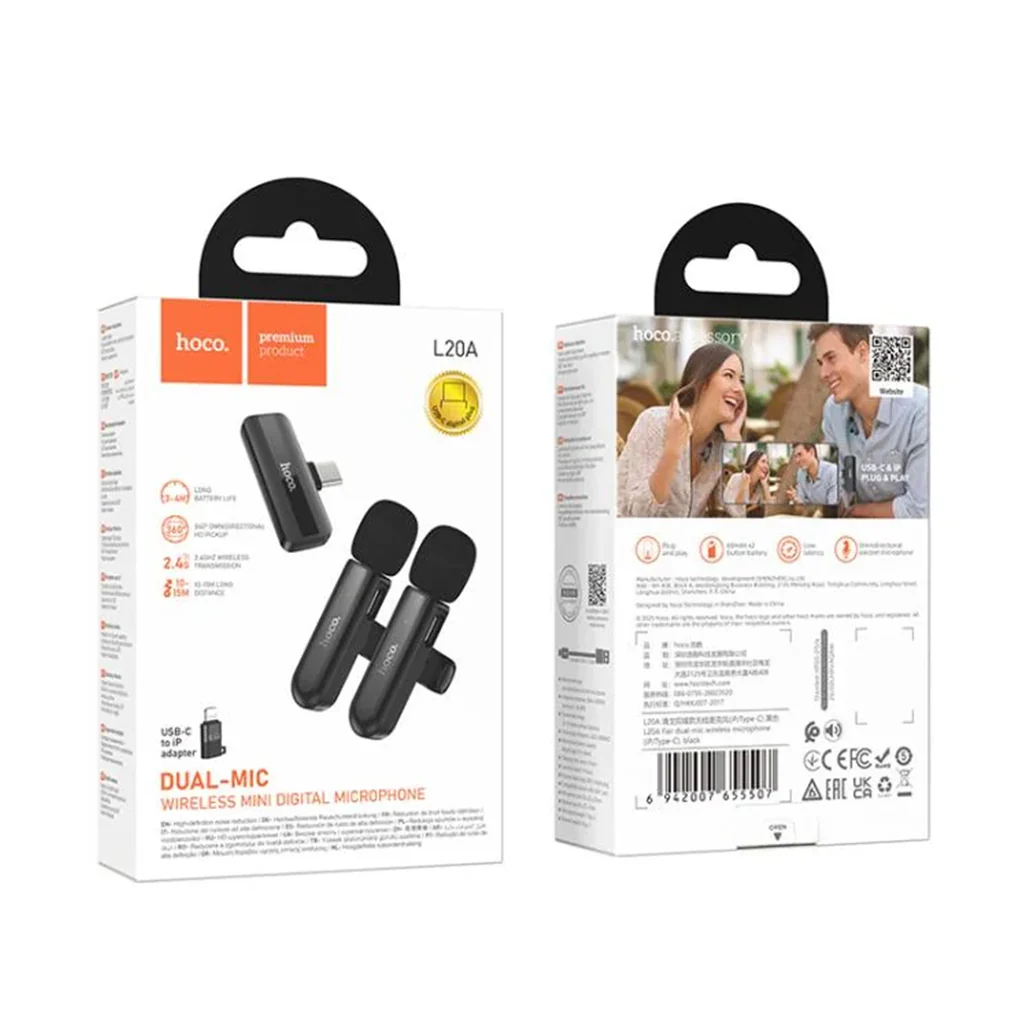 HOCO L20A Fair Dual-Mic Wireless Microphone for iPhone & Type-C Devices - Image 3