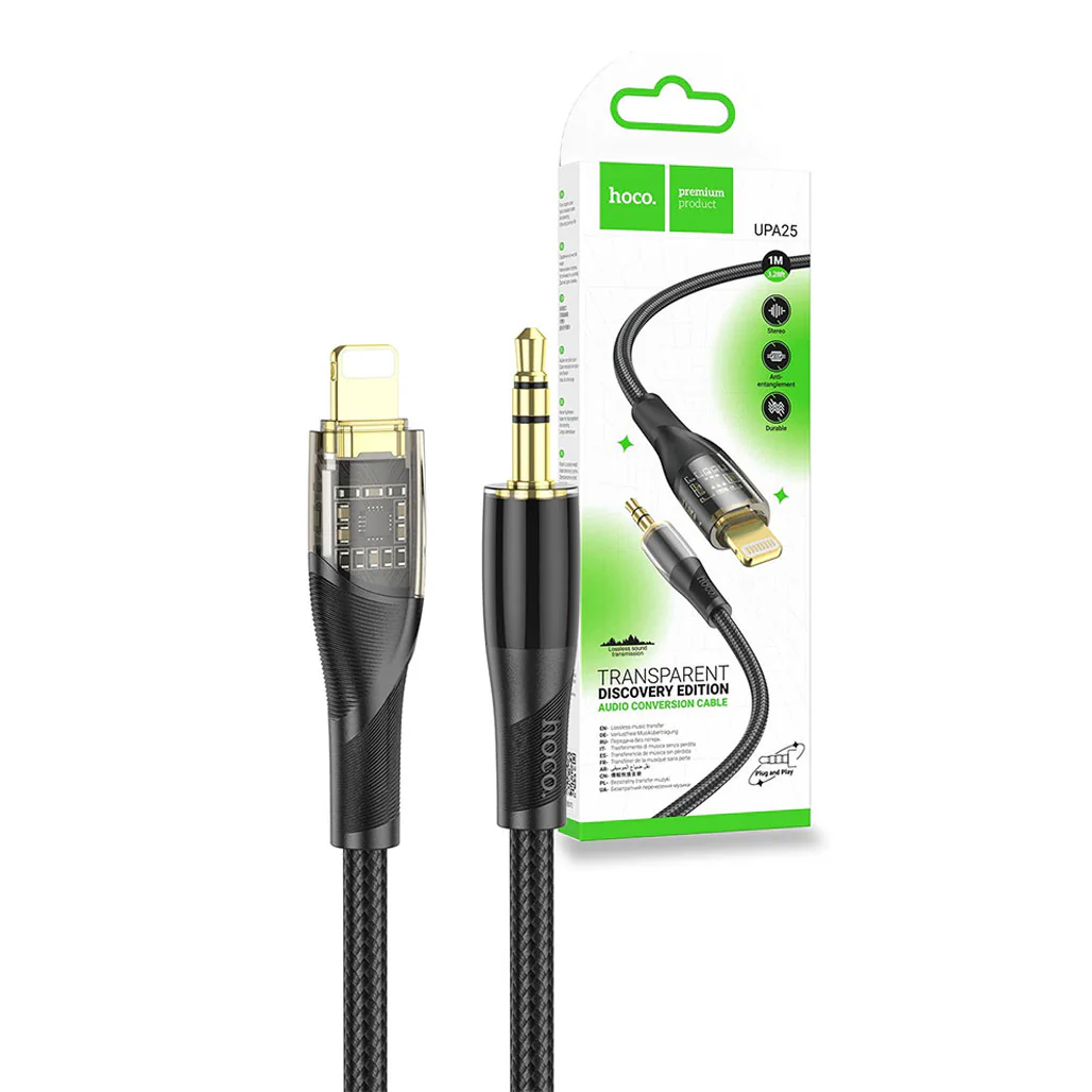 Hoco Lightning to 3.5mm AUX Cable 1m – High-Quality Braided Audio Cable for iPhone and iPad
