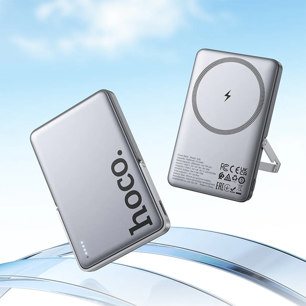 Hoco Q36 Sunlight 5000mAh Magnetic Wireless Power Bank – 20W PD Fast Charging with Foldable Stand - Image 6