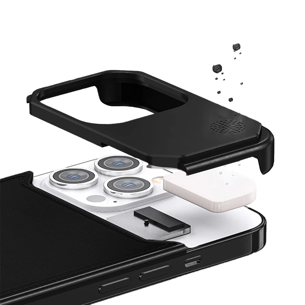 iPhone 15 Pro Aero Flex Premium Metallic Leather Case - Black - Image 2