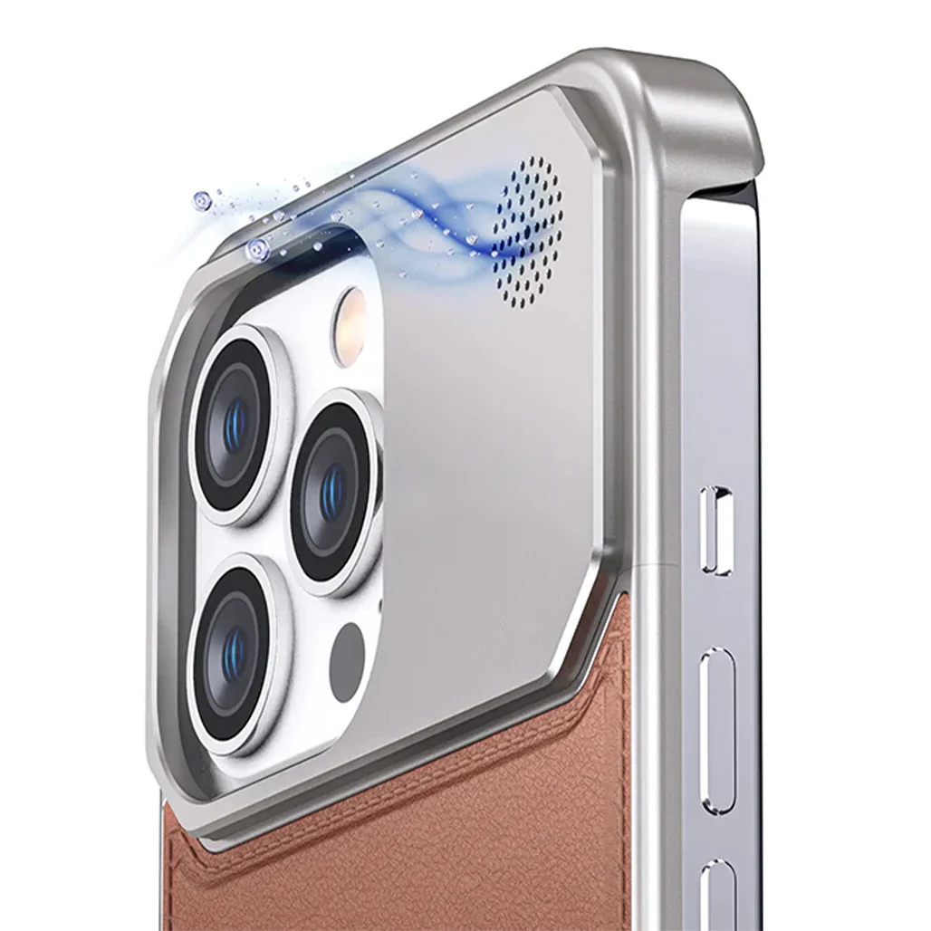iPhone 15 Pro Max Aero Flex Premium Metallic Leather Case - Brown - Image 3