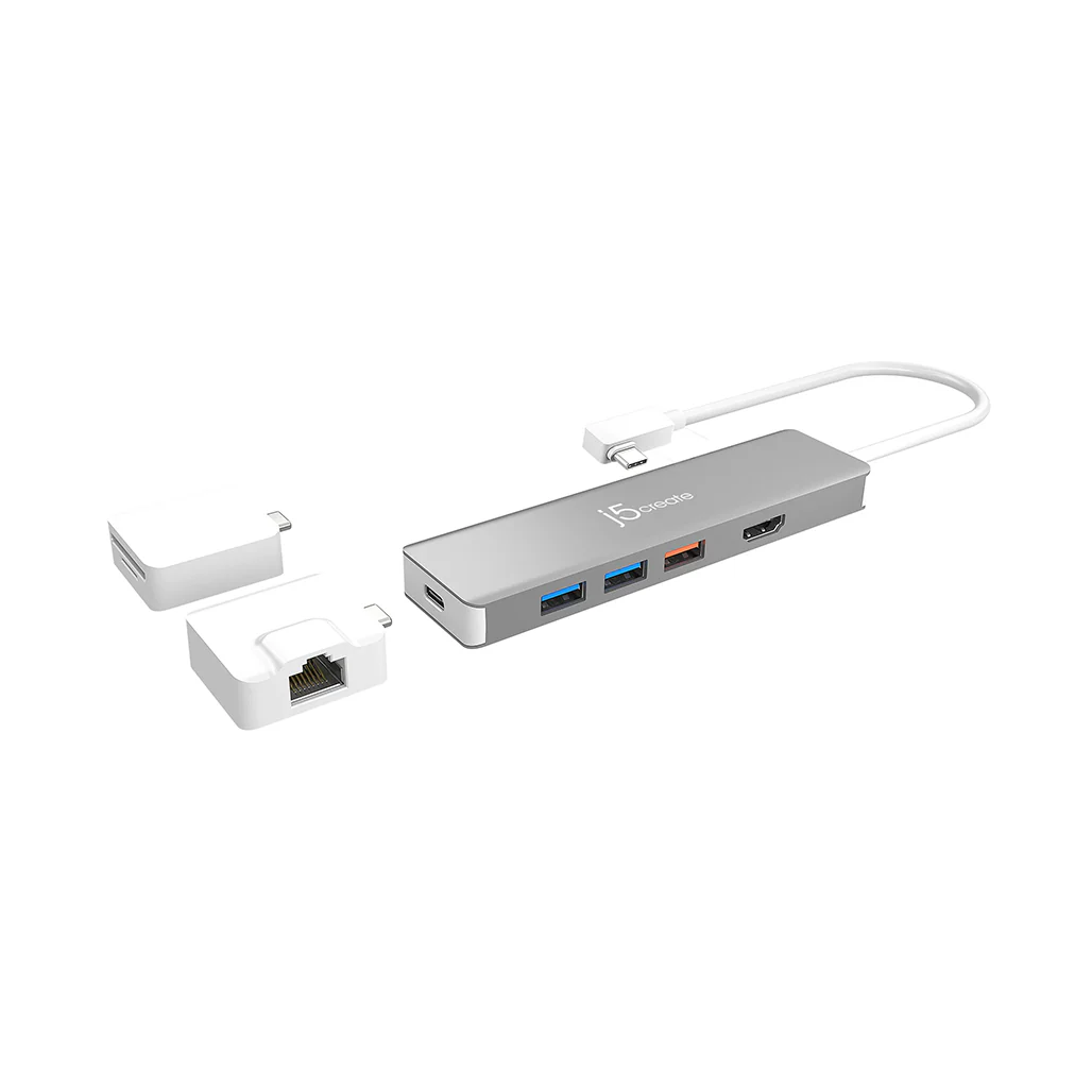 J5 Create USB-C™ Modular Multi-Adapter JCD375 – 4K HDMI, 100W Power Delivery, Gigabit Ethernet, SD Card Reader | Compatible with Windows®, macOS®, Chrome OS®