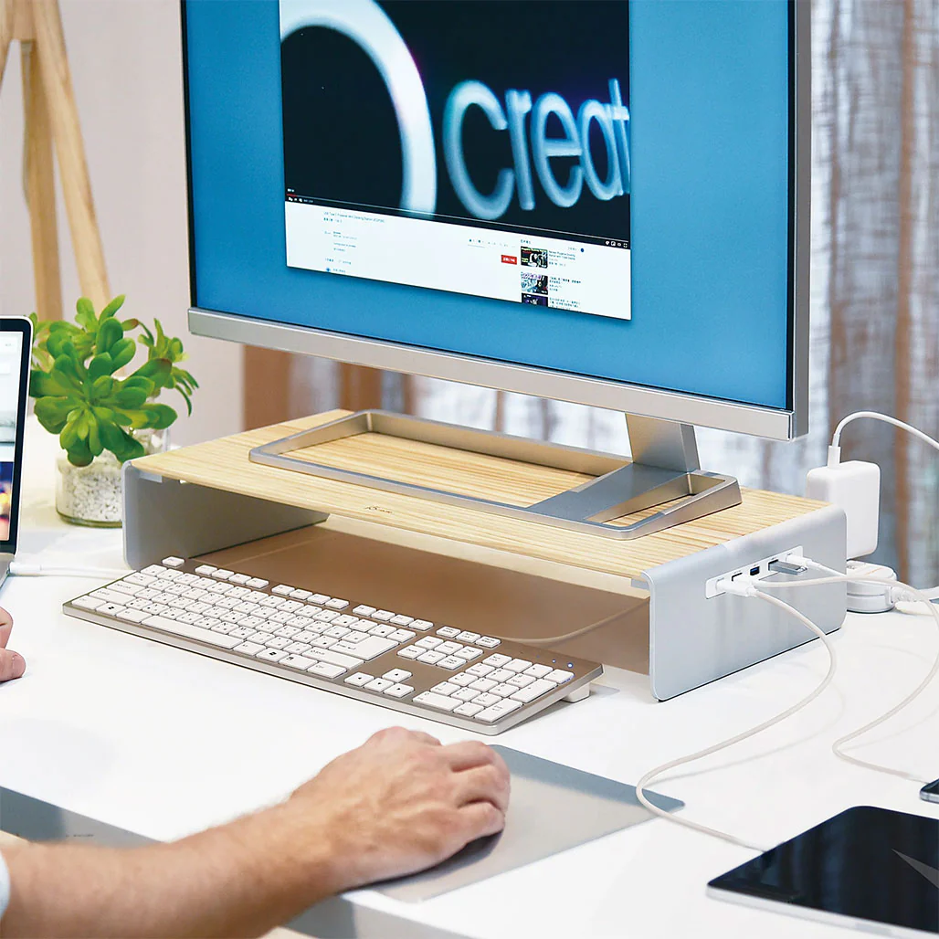 J5Create JCT425 Wood Monitor Stand with USB-C Docking Station – Eco-Friendly Desk Organizer with 4K HDMI and Power Delivery - Image 4