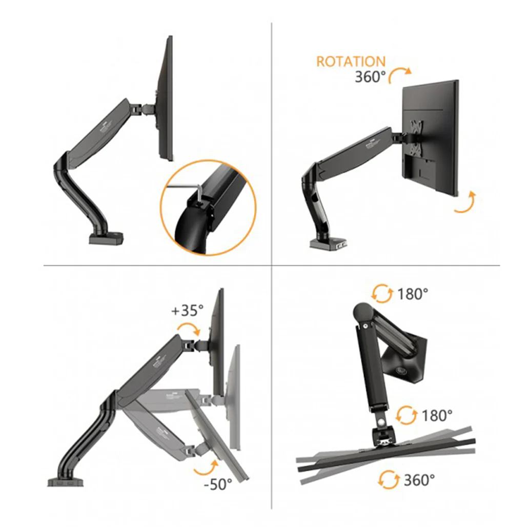 KALOC DS90 Adjustable Monitor Arm with Gas Spring for 17" - 32" Screens | Ergonomic Height & Cable Management - Image 3