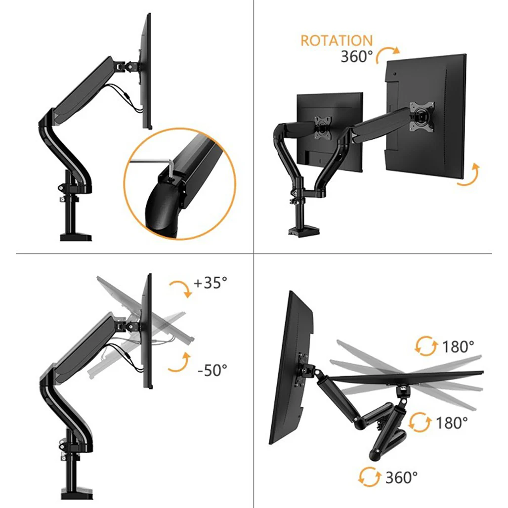 Kaloc DS902 Adjustable Dual Monitor Arm with Internal Gas Spring – Supports 17" to 32" Screens, Easy Adjustment for Comfort and Organization - Image 8