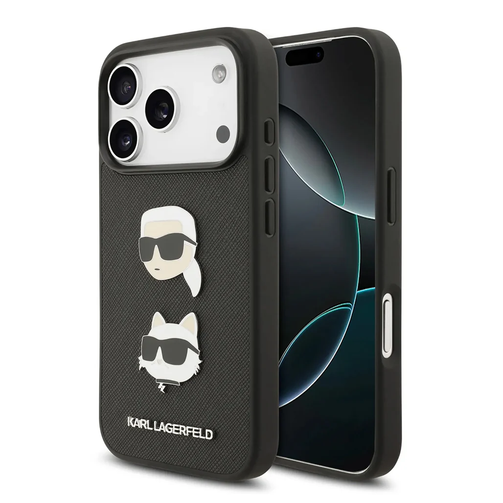 Karl Lagerfeld Full Wrapped Saffiano Leather Case with Karl & Choupette Head Pins for iPhone 17 Pro Max - Image 3