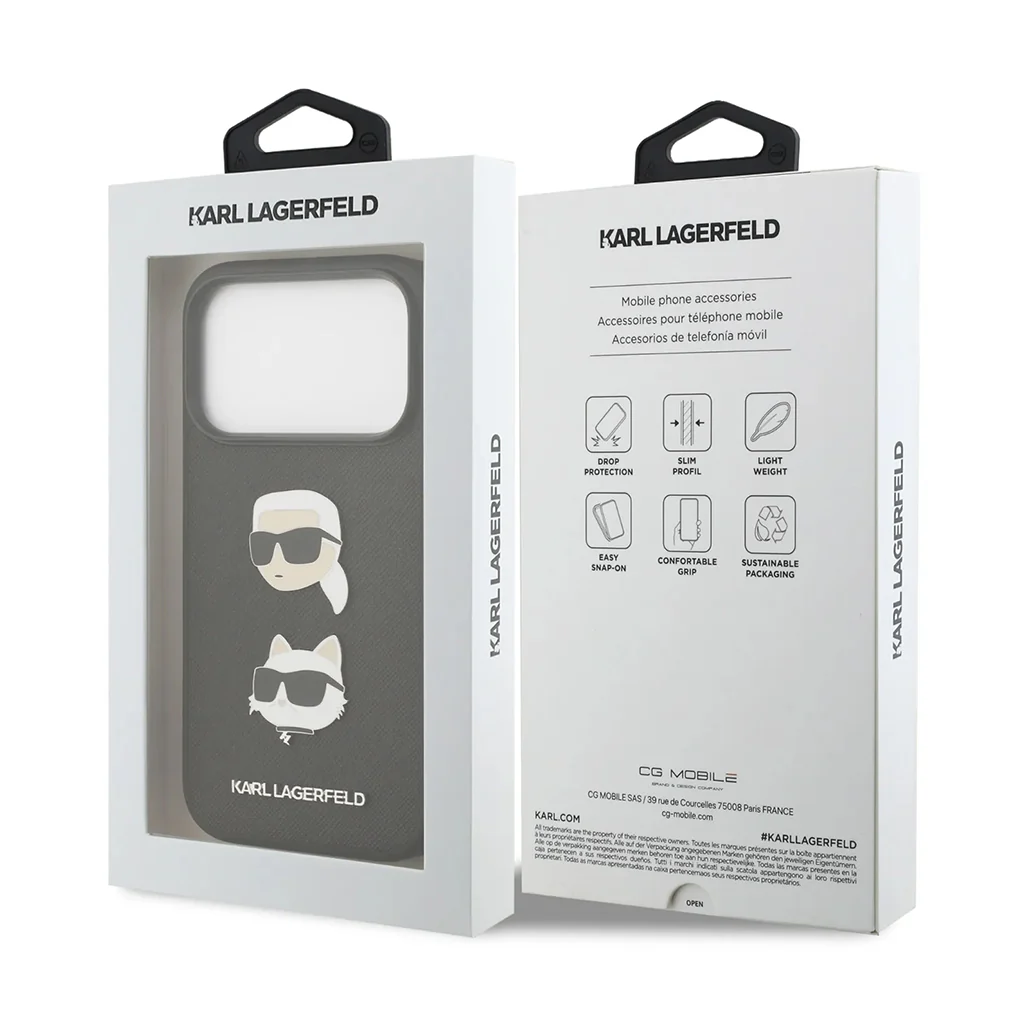 Karl Lagerfeld Full Wrapped Saffiano Leather Case with Karl & Choupette Head Pins for iPhone 17 Pro Max - Image 7