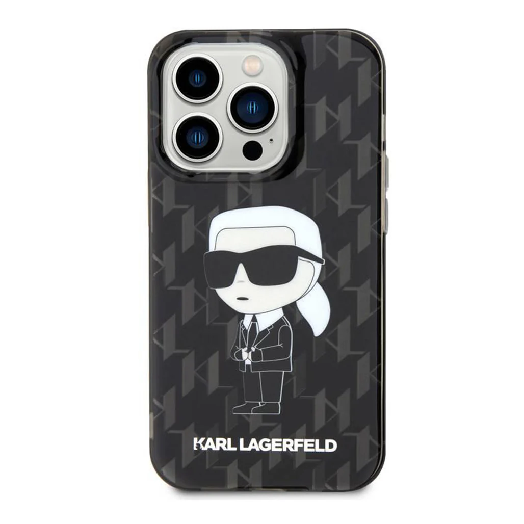 Karl Lagerfeld IML Black Hard Case for iPhone 16 Pro Max – Electroplated Karl Head and Monogram Design, Slim & Durable Protection