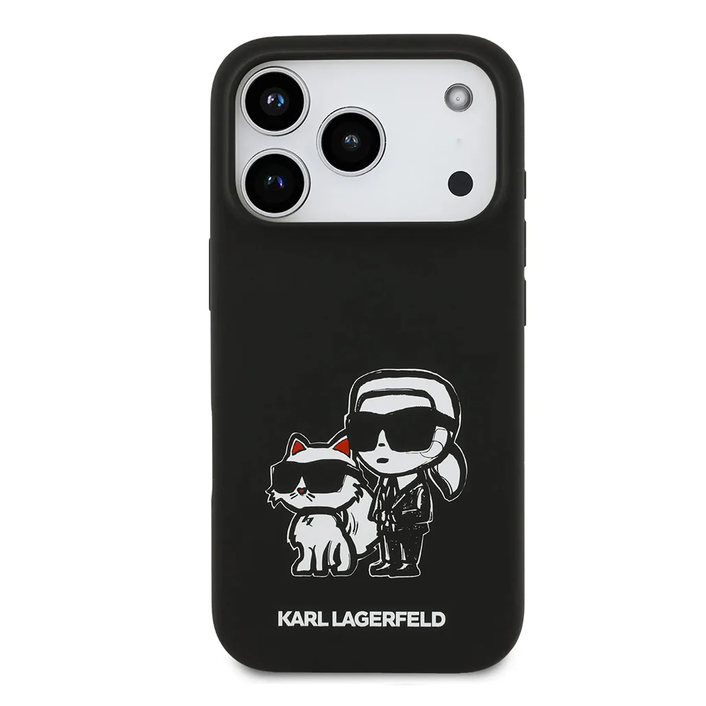 Karl Lagerfeld Liquid Silicone iPhone 17 Pro Max Case with Karl & Choupette Sketch
