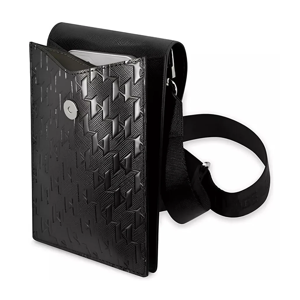 Karl Lagerfeld Monogram Ikonik Wallet Phone Bag – Black ECO Leather Crossbody Purse for Phone, Cards & Essentials - Image 3