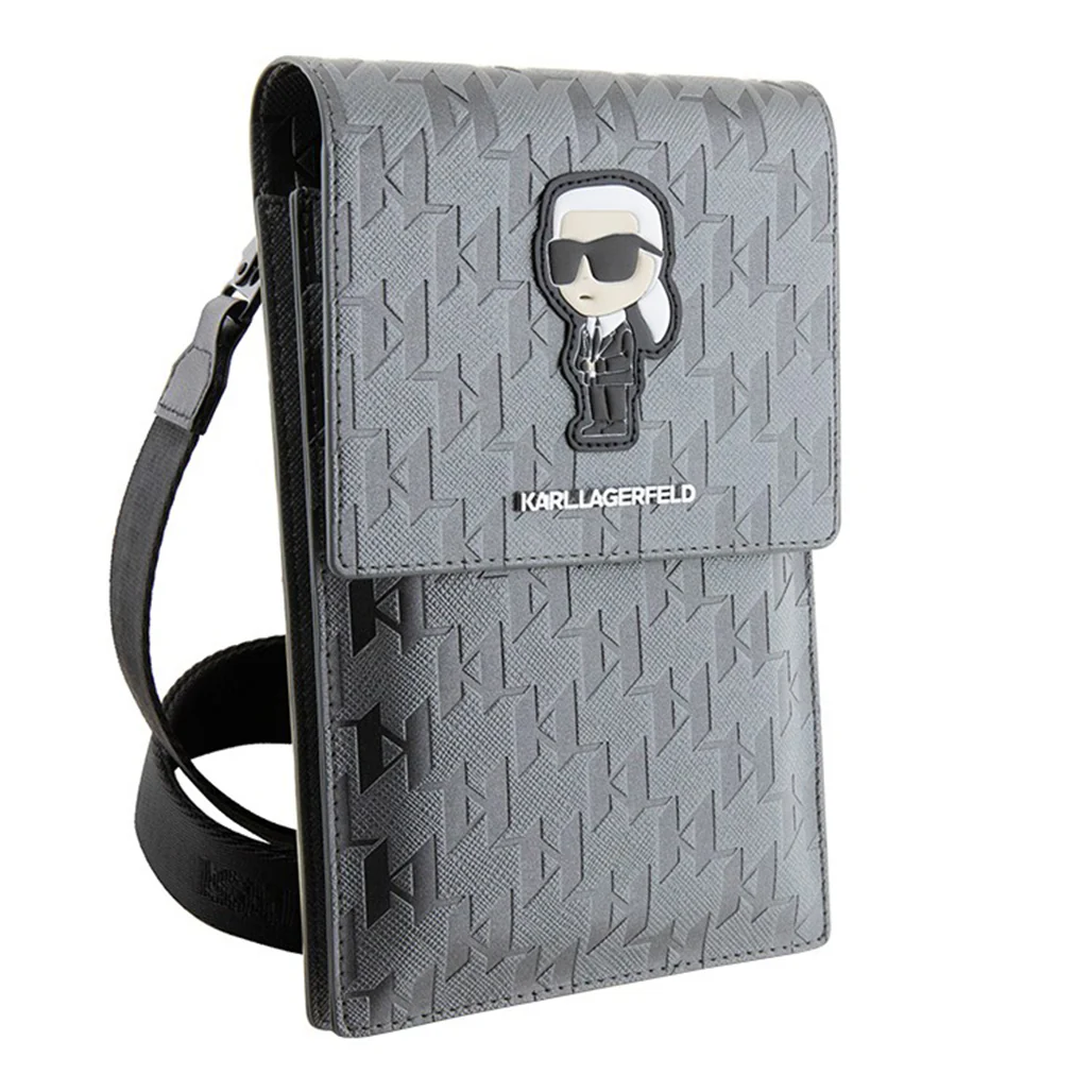 Karl Lagerfeld Monogram Ikonik Wallet Phone Bag – Black ECO Leather Crossbody Purse for Phone, Cards & Essentials - Image 6